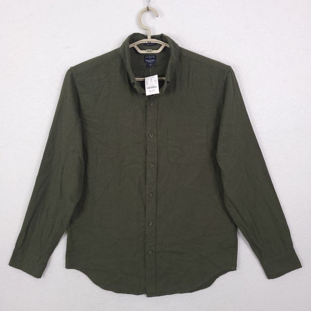 J.Crew Brushed Twill Shirt Mens M Green Long Sleeve Button Down Academia Classic